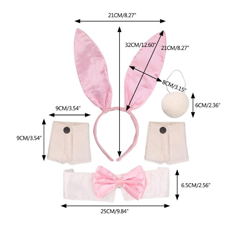 Halloween Rabbit Costume Set Rabbit Ears Headband Bow Tie Round Tail & Arm Cuffs, Halloween Rabbit Costume Accessories