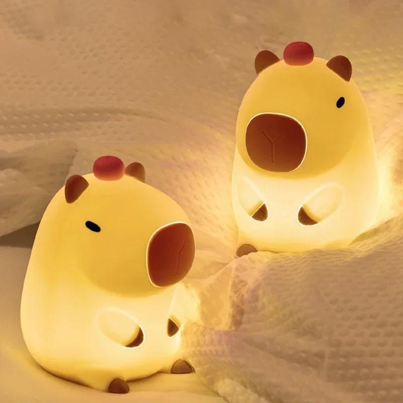 Cute Cartoon Capybara LED Night Light Silicone Animal Lamp USB Rechargeable Timing Dimming Sleep Night Lamp for Children's Gifts
