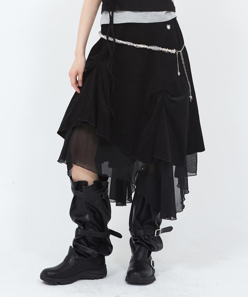 Sekeondeusolteu Salt Shirred Layered Skirt (Black)