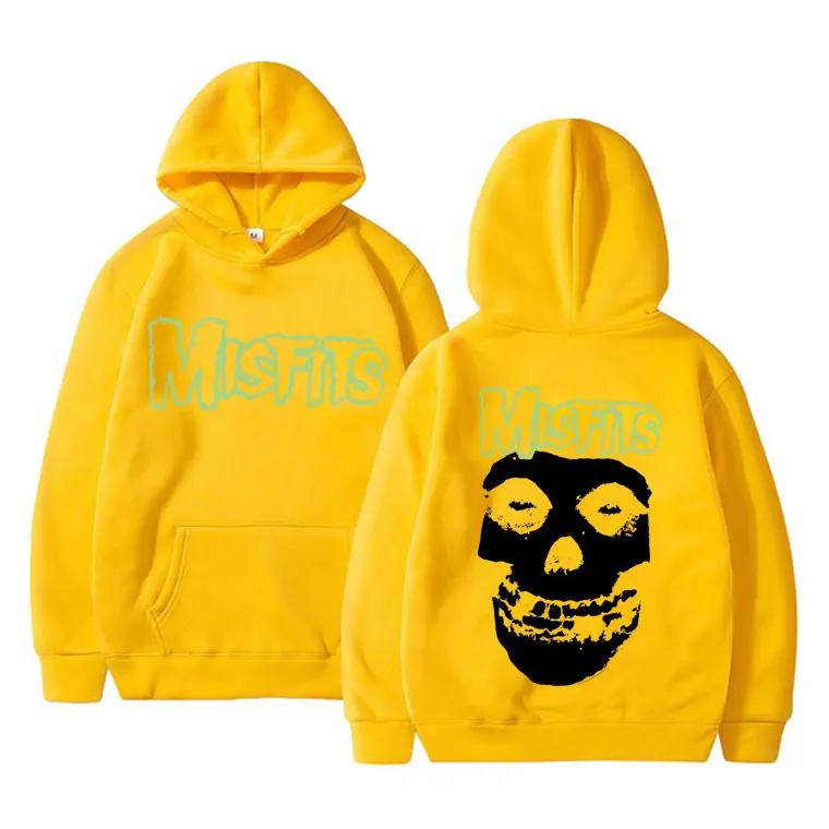 Horror Punk Misfits Graficzny Nadruk Czaszki Bluza z Kapturem Męska Gotycka Vintage Luźna Bluza z Kapturem Męska Polar Bawełna Ubrania Męska Bluza Rockowa