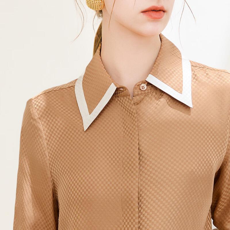 TUHUANG Women's 19 Momme Mulberry Silk Patterned Shirt