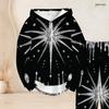 Women Plus Size Gem Heart Printed Two Piece Set Long Sleeve Hooded Top Cuffed Pants