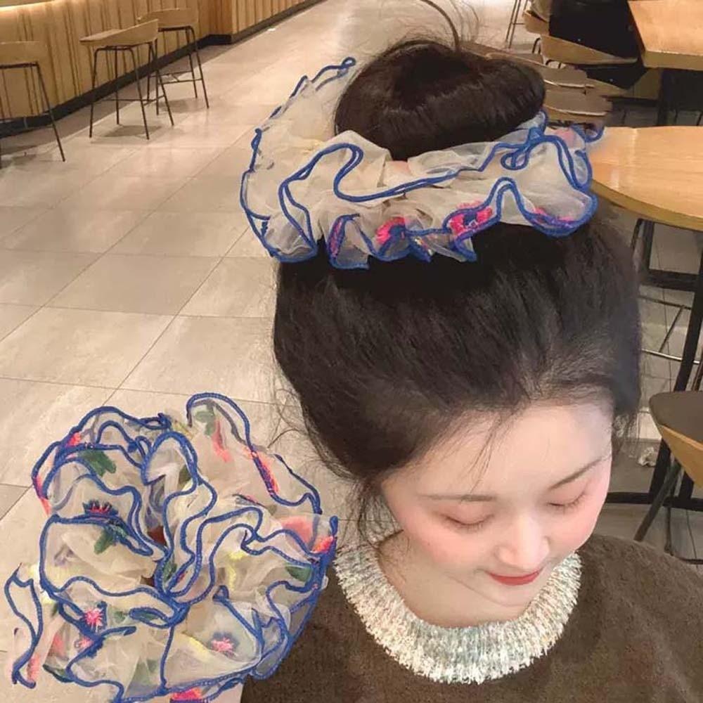 Large Intestine Circle Embroidered Mesh Scrunchie Korean Style Flower Lace Hair Ring  Daily