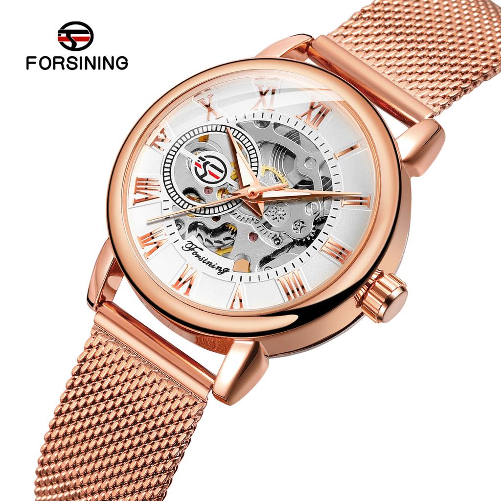Forsining Ladies Fashion Casual Hollow Mesh Belt Small Female, Manual Mechanical Watch