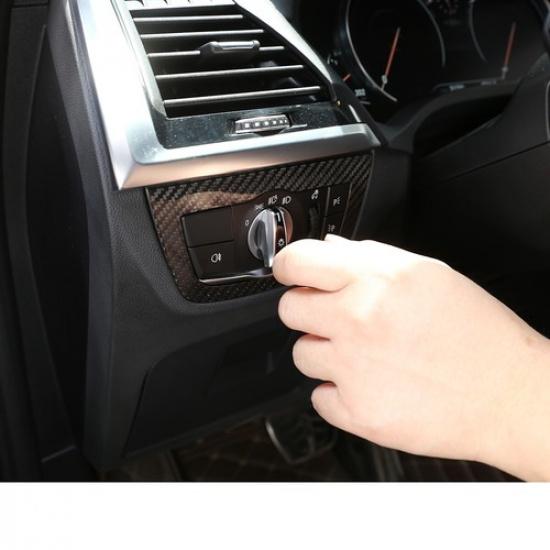 For BMW X3 X4 2018-22 Real Carbon Fiber Car Headlight Control Button Cover Trim