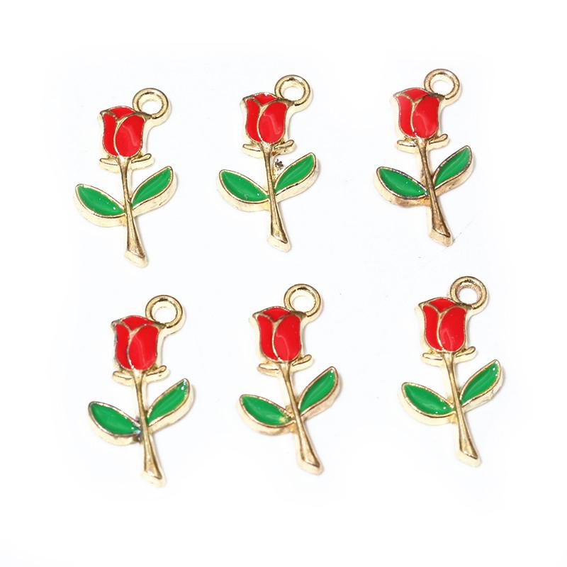 20pcs 18x9mm Enamel Rose Flower Charms Pendant Small DIY Jewelry Making Accessories Findings for Necklace Bracelet Earrings