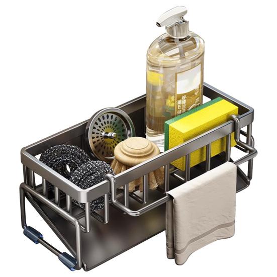 Drain Rack Rustproof Carbon Steel Organizer with Detachable Drain Tray Storage Rack for Kitchen Sink Sponges Soap