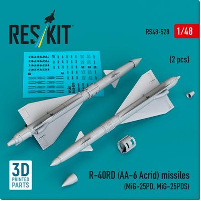 Reskit Acrid Radar Guided Missile 2pcs Plastic Model Parts 1/48 R-40RD AA-6 Semi-Active Air-to-Air (for MiG-25PD/PDS) RSK48-0528 (Airplane)