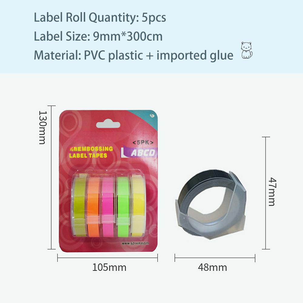 Lot de 5 Remplacements pour Rouleaux de Ruban pour Étiqueteuse 9 mm*300 cm Ruban à Gaufrage Manuel Compatible avec DYMO 12813 12814 1610 1540 1535 1575 17