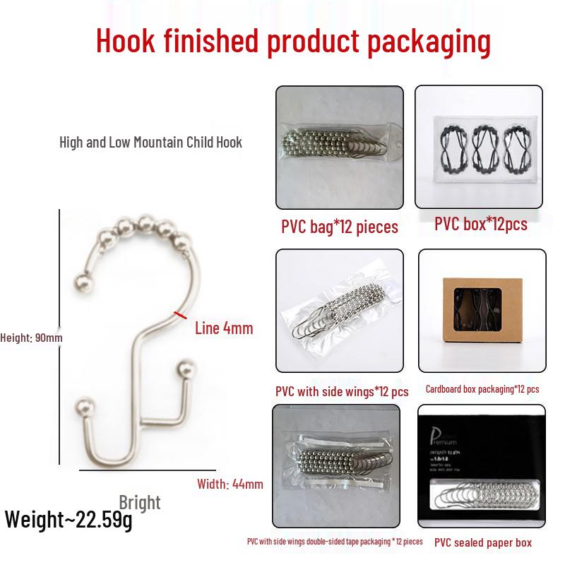 Stainless Steel Double-Sided Bath Curtain Hooks, Tool-Free Install, Sliding J-Hook Design