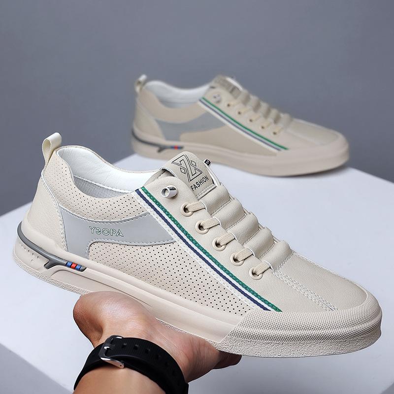 Summer New Men's Shoes Fashionable Versatile Breathable Hollow Men's Casual Shoes Outdoor Sports White Shoes Flat Shoes