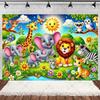 Jungle Wildlife Lion Giraffe Theme Banner Background, Children's Birthday Party, Home Decoration Photography Studio Background