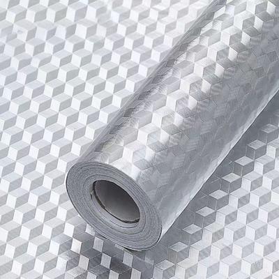 Carta da parati da cucina Adesivo resistente all'olio Backsplash Foglio di alluminio Carta autoadesiva a olio Rivestimento per armadietto argento