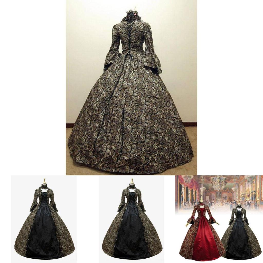 Kleid Victoria Court Langärmelig Ausgestellter Rock mit Print Cosplay Halloween Kostüm