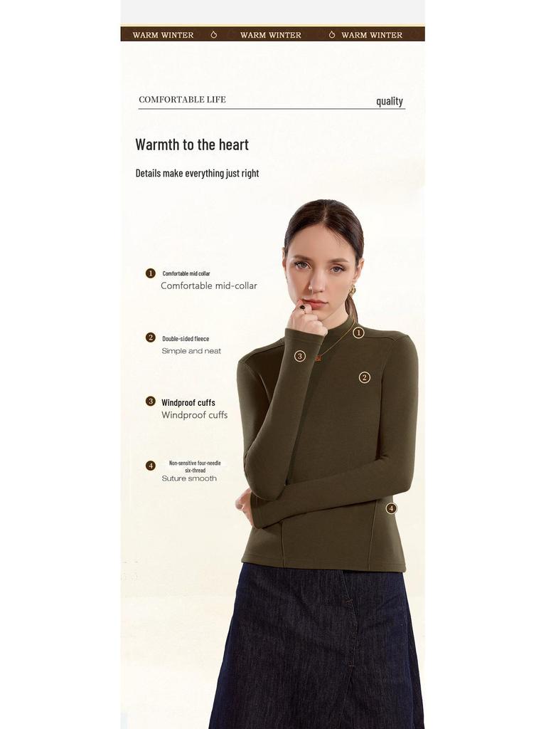 Women's German Cashmere Half-Turtleneck Long-Sleeve Thermal Top for Autumn