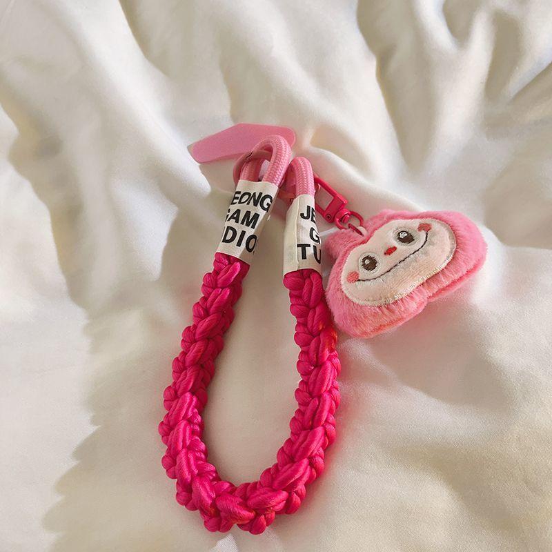 Girl Cute White Rag Cloth Head Pendant Mobile Phone Case Lanyard Wrist Strap Fried Dough Twists Rope Car Key Chain Universal