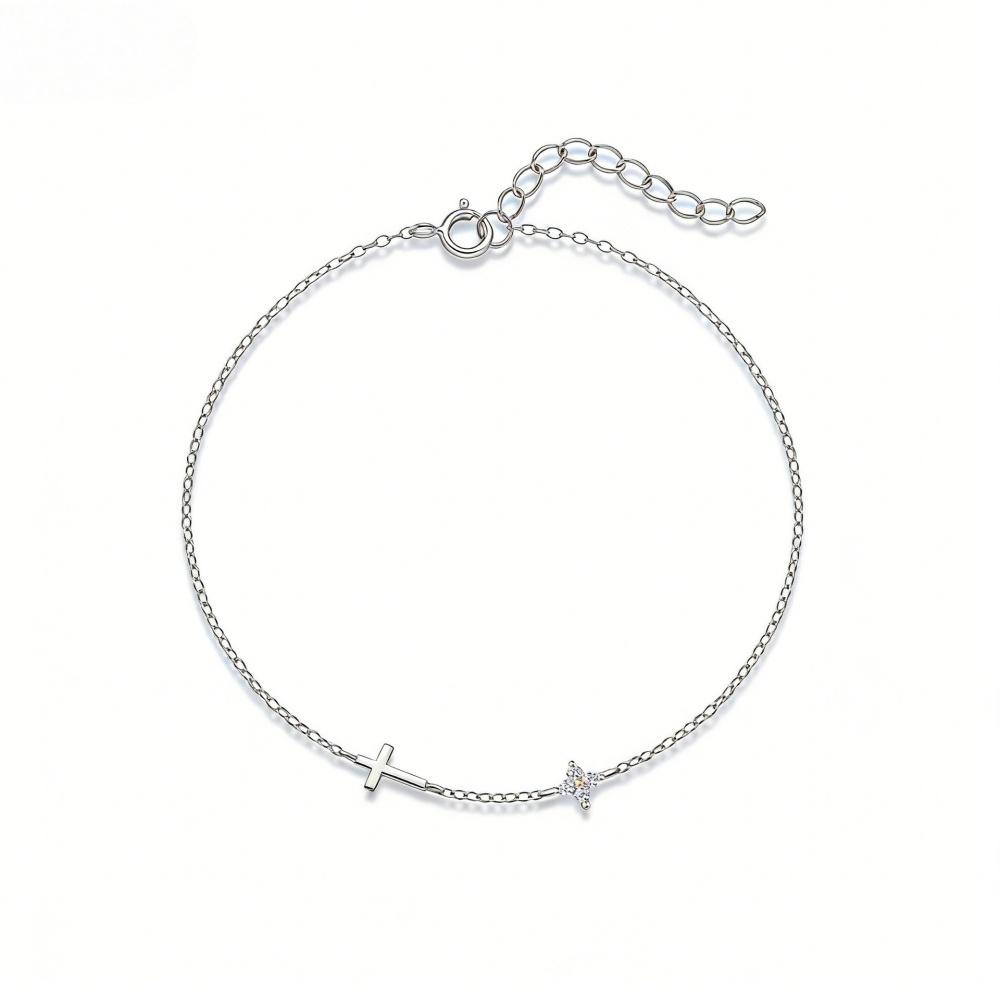 Gold Silver Color Glossy Cross Bracelet for Women Fashion Temperament Adjustable Lucky CZ Flower Bracelet Jewelry Birthday Gift