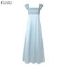 ZANZEA Women Elegant Mesh Splice Square Collar Summer Casual Sleeveless Long Dress