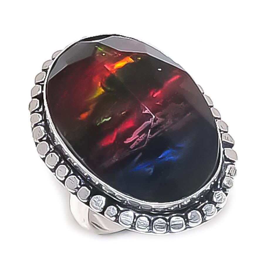 

Аммолит Драгоценный Камень 925 Стерлинговое Серебро Ювелирное Кольцо Размер 6.5