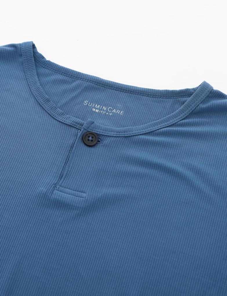 SUIMIN CARE Knit Rib Short and Solid Gray and Sizes and LL Men's Pajamas, Sleeves, Shorts, Color, Summer, Blue, M, L, (M, Blue)