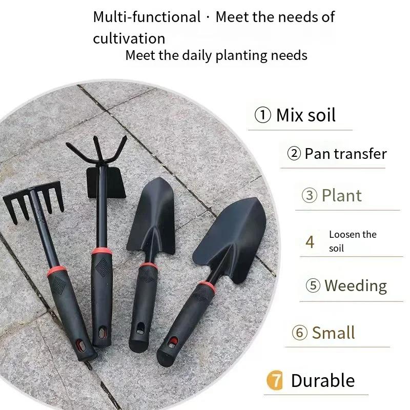 4 Piece Mini Gardening Tool Set with Trowel Rake Hoe for Flower Vegetable Planting Outdoor Home Hand Gardening Equipment