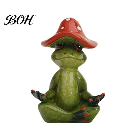 Exquisite Resin Crafts Yoga Mushroom Frog Figurine, Creative Statue, Cute Sitting Small Entrance Hall Decor Green Ornament for Home Office Shelf