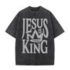 2026 Jesus Is King Crown Letter Graphic Black Acid Washed T Shirt Christian Faith Casual Oversized Unisex Short Sleeve Streetwea