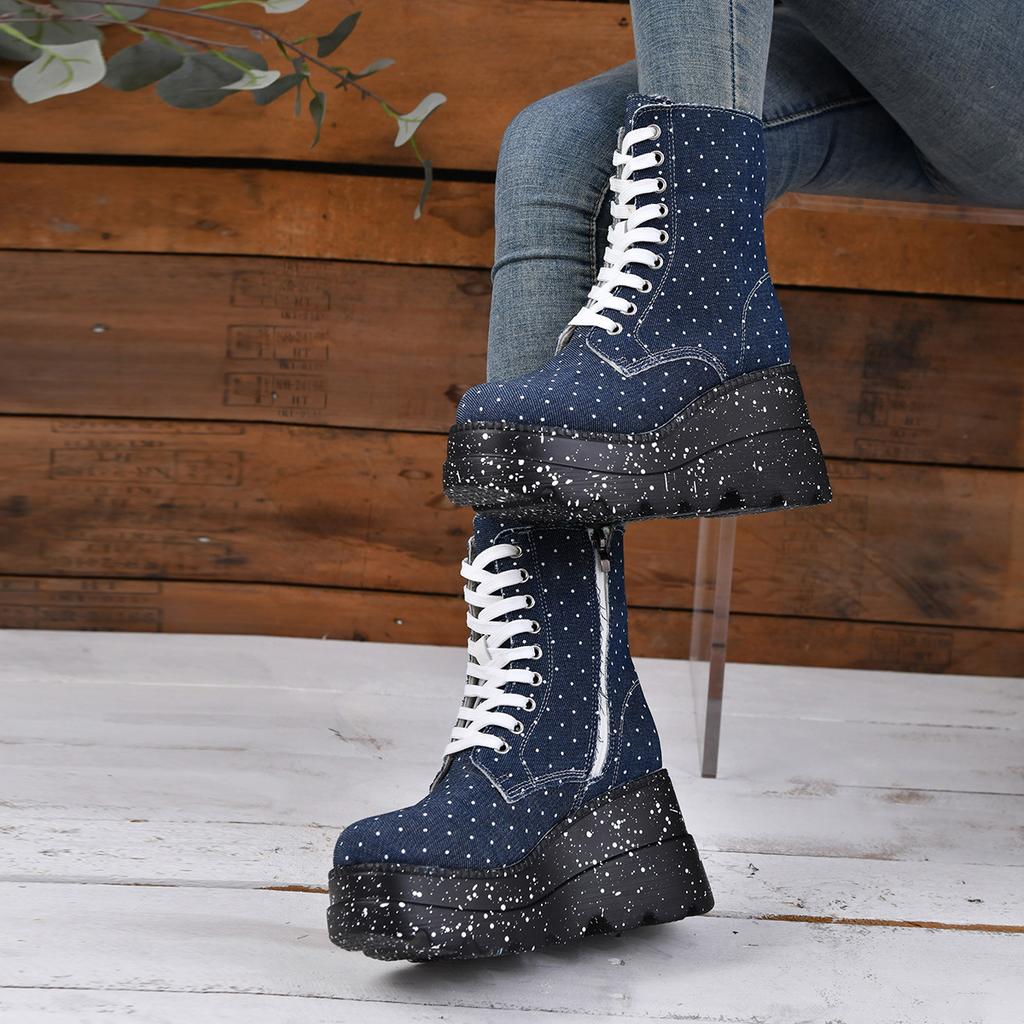 European Station Martin Boots Women's Spring New Canvas Platform Short Boots Low Boots Women's Large Size Women's Boots