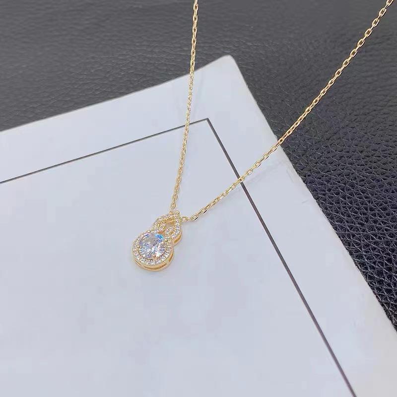 Chinese Style Hollow Gourd Titanium Steel Necklace for Women - Versatile Clavicle Chain