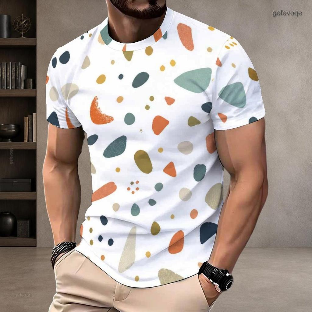 Men Plus Size Round Neck Short Sleeve Striped Geometric Printed T Shirt