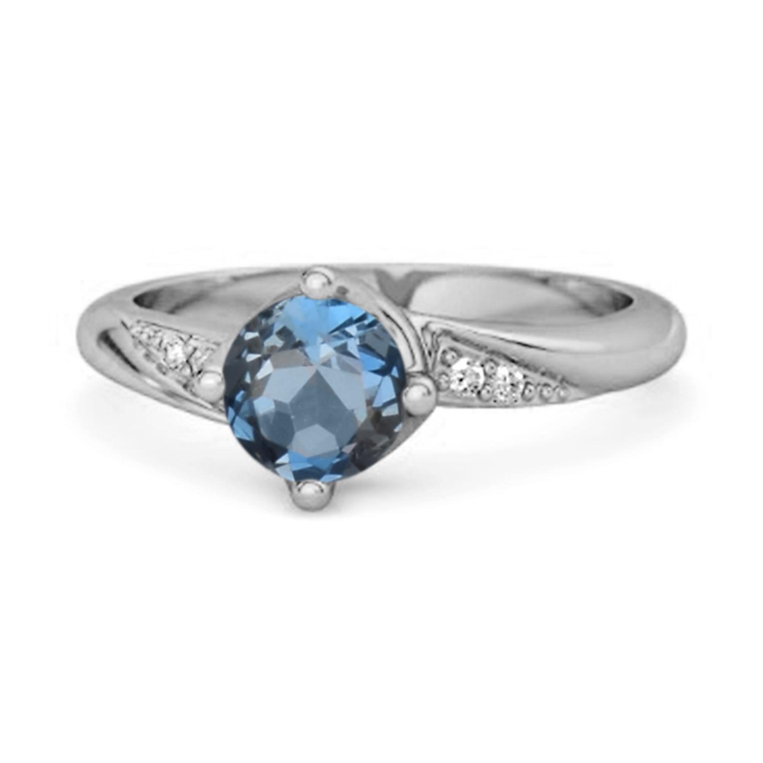 London Blue Topaz Classic Solitaire with Accent CZ Ring - 925 Sterling Silver 6
