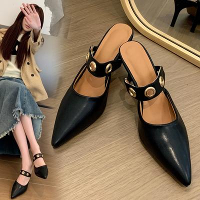 Mode Sexy Puntige Neus Dames Muiltjes 2024 Zomermode Dames Slippers met Gesloten Neus Elegant en Eenvoudig Zwarte Hoge Hakken Zapatos Mujer