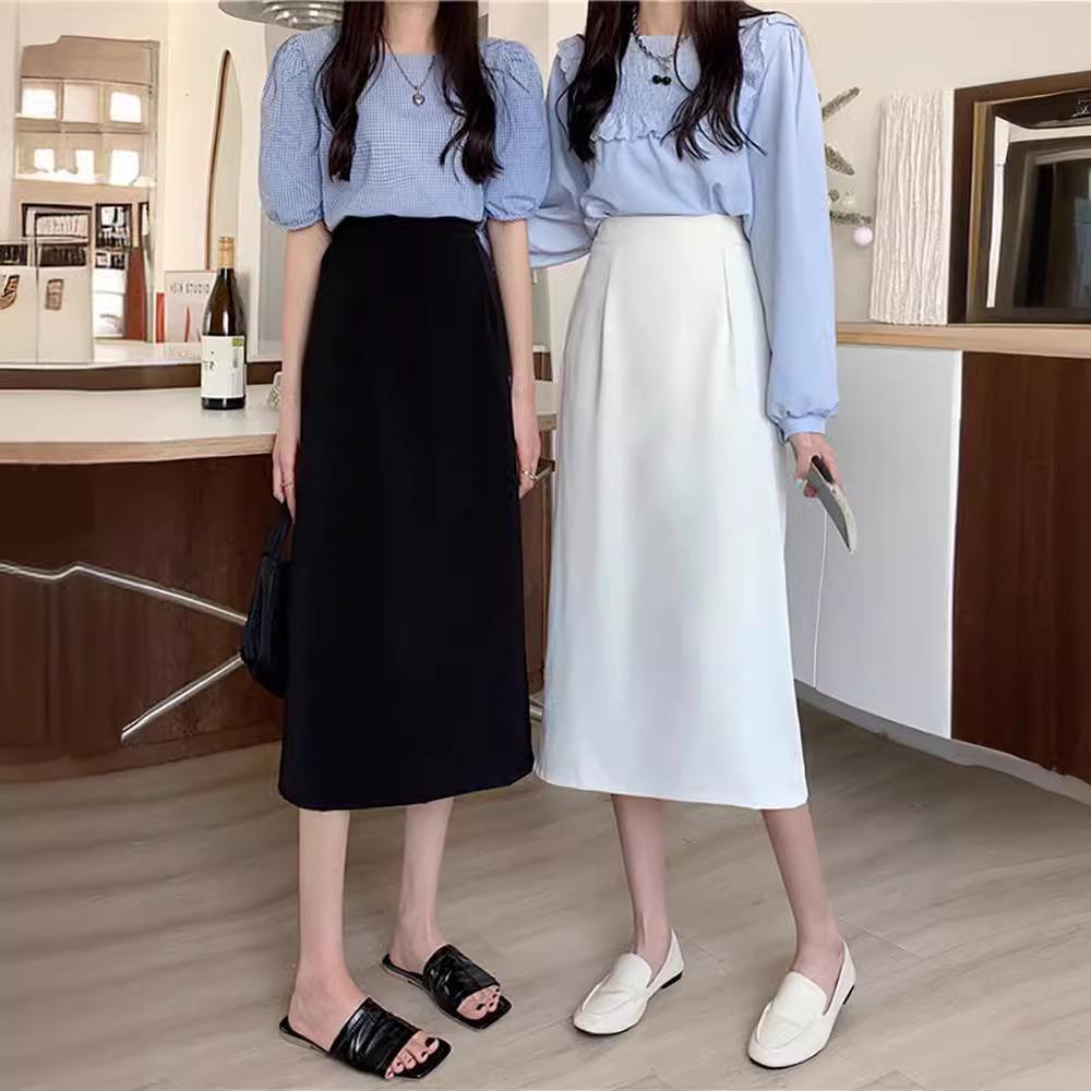 

2023 Autumn Women s High Waist Slimming A-line Skirt with Slit S