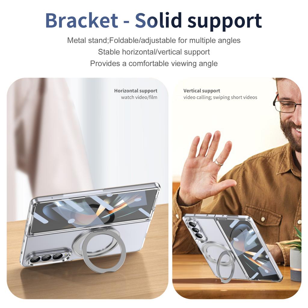 Transparent Clear Magnetic Rotatable Kickstand Phone Case for Galaxy Z Fold 7/6/5/4 with Front Screen Protector