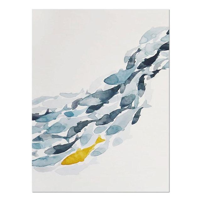 Nordic Simple Abstract Fish Group Posters and Prints Wall ArtCanvas Painting Decorative Picture for Living Room Minimalist