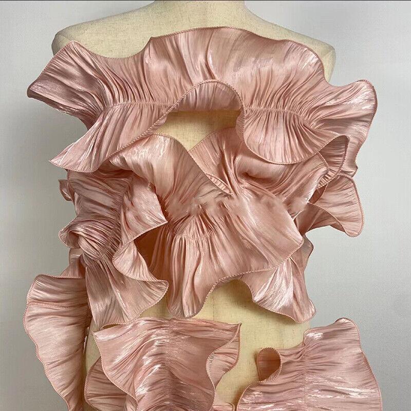 3Yard Glossy Big Wave Lace Trim Bright Silk Ruffle Fabric Applique DIY Cosplay Dance Perform Cosplay Sewing Accessories