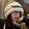 Big Size Pile Hat Wool Stripes Winter Cap New Knitted Hat  Women