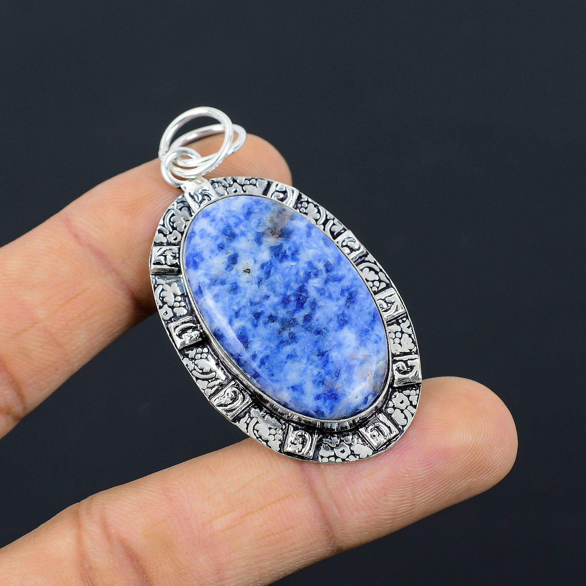 Daughters Day Deal Oval Sodalite Stone 925 Silver Bezel Elegant Wife New Pendant
