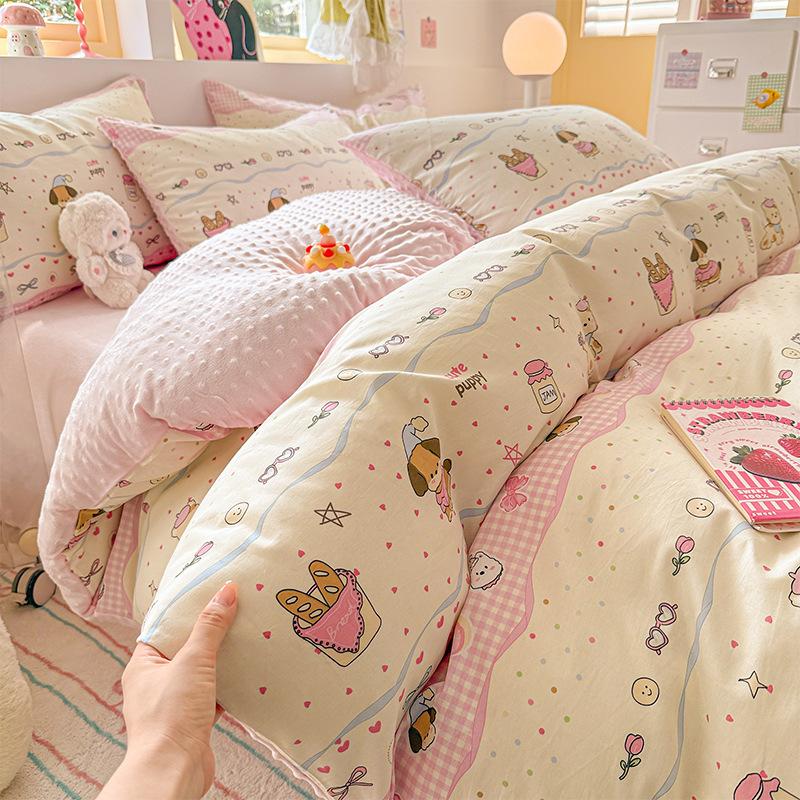 

Pure Cotton Four-Piece Set, Bean Fleece Quilt Cover, Double-Sided Thickened Milk Fleece Bed Sheet, Three-Piece Set On The Bed 1.2m 3pc- 150 * 200 quilt