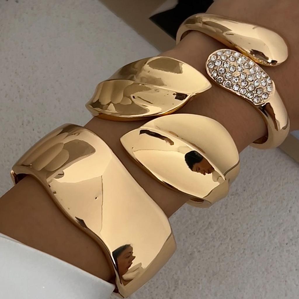 IngeSight.Z Exaggerated Irregular Heavy Metal Wide Bangle for Women Personality Trend Leaves Opening Bracelet Punk Party Jewelry