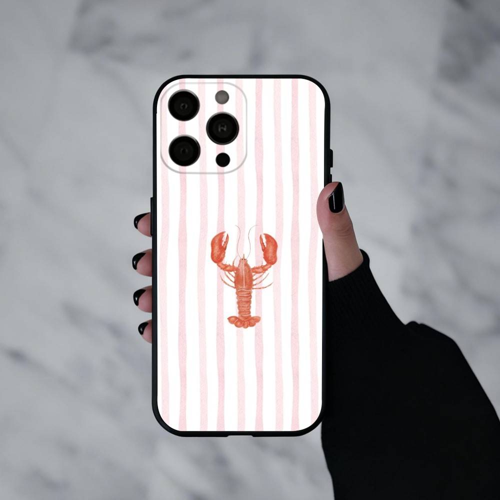 L-Lobster On S-Stripes Ocean Phone Case For iPhone 17pro,16,15,14,13,12,11 Plus,Pro Max,XS,Soft Silicone Black Cover