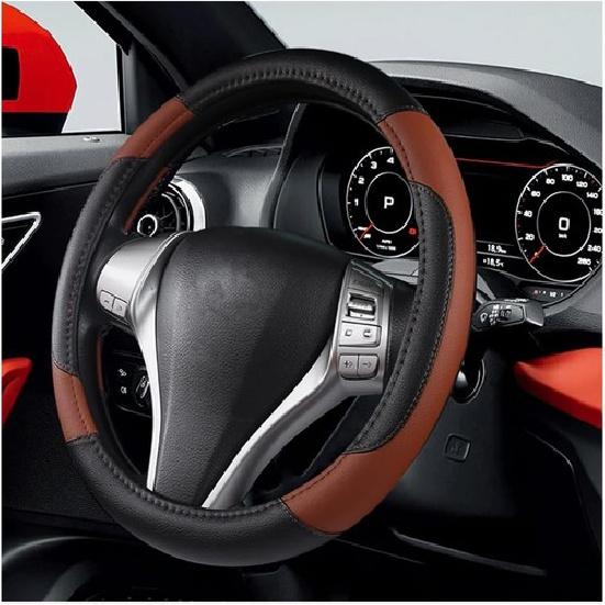 Leather Car Steering Wheel Cover, Universal 15 Inch for Car Truck SUV, Coffee