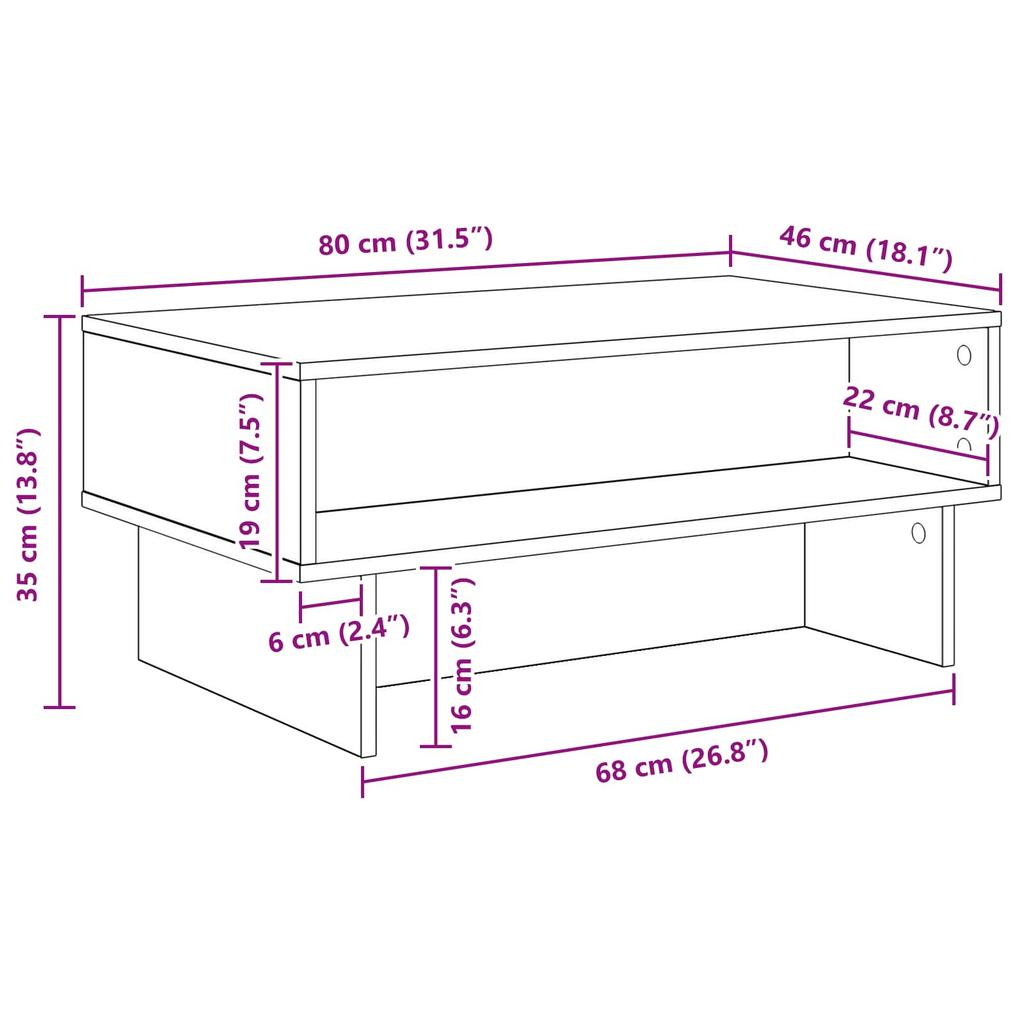 Coffee Table Black Oak Look 80 x 46 x 35 cm Engineered Wood