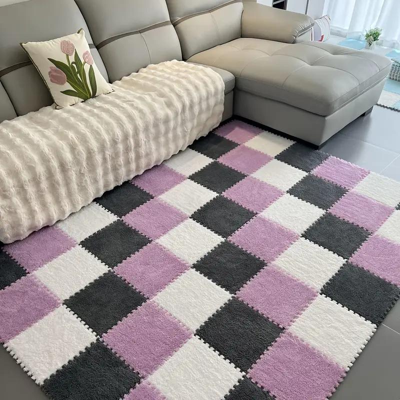 18 Pcs Plush Foam Interlocking Carpet Tiles,Soft Shaggy Fluffy Floor Area Rugs Colorful Floor Protective Mats for Home Kids Room