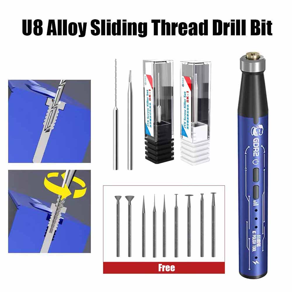 Lanrui U8 Alloy Sliding Thread Drill Bit 2Pcs Set for Stripped Screw Removal Easy Reverse Out Damaged Screws Tools