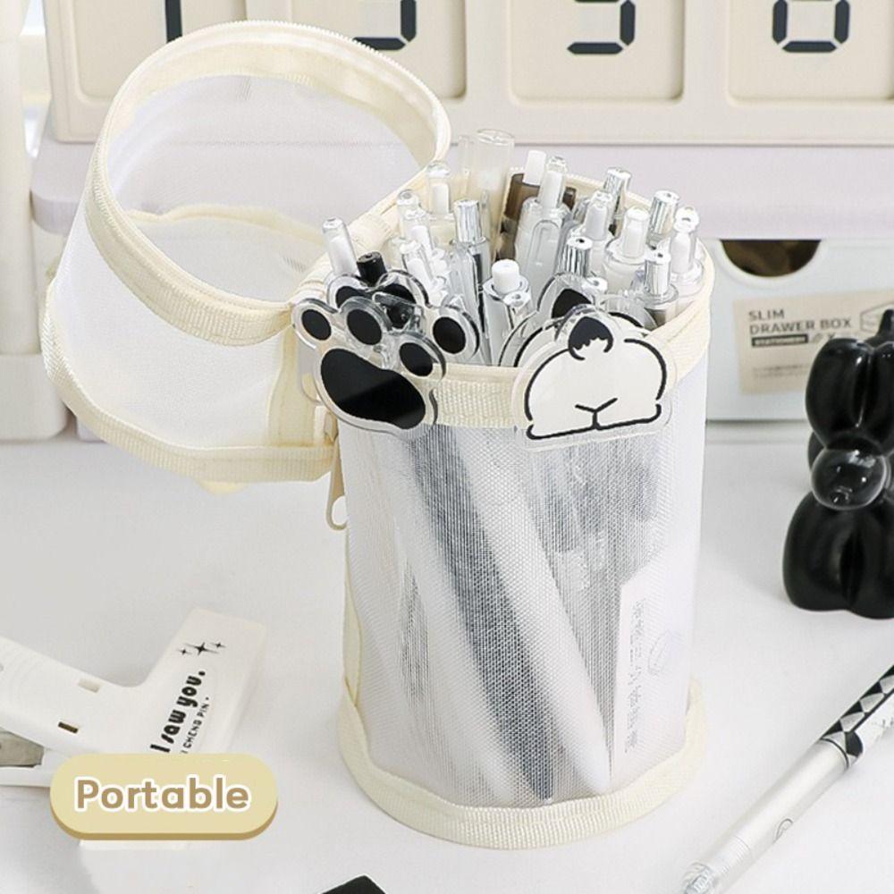 Mesh Pen Bag Pen Holde Type Portable Pencil Case Large Capacity Back To School Gift Stationery Storage Bag School Office