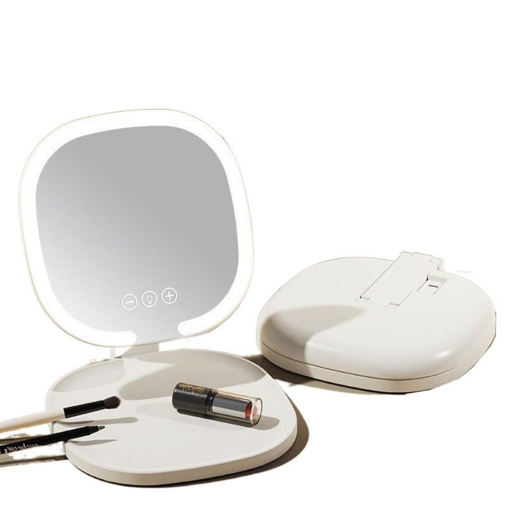 Foldable LED Makeup Mirror Adjustable Touch Control Vanity Mirror with Lights Non-slip Base Dimmable Lighted Desktop Mirrors