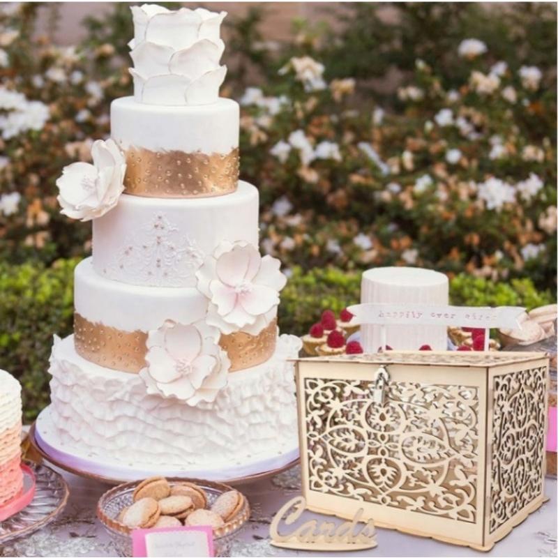 Dutá svatební pokladnička se zámkem pro romantickou svatbu Dřevěná elegantní svatební krabička na přání