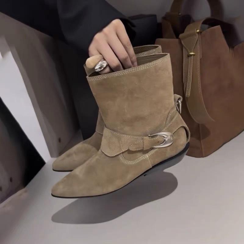 2024 Semsket Dames Slim Ankelstøvletter Moteable Slip-On Dames Elegante Flate Hæler Korte Støvletter Casual Street Style Damestøvletter