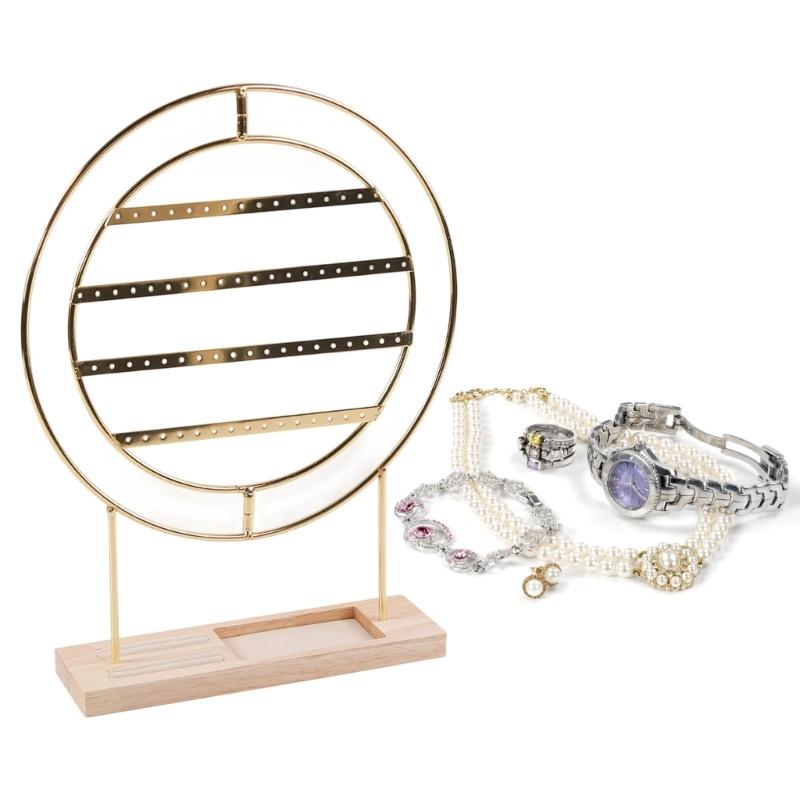 Modern Farmhouse Earring Display Stand With Wood Base Metal Frame Jewelry Organizers For Home Store Wedding Gift